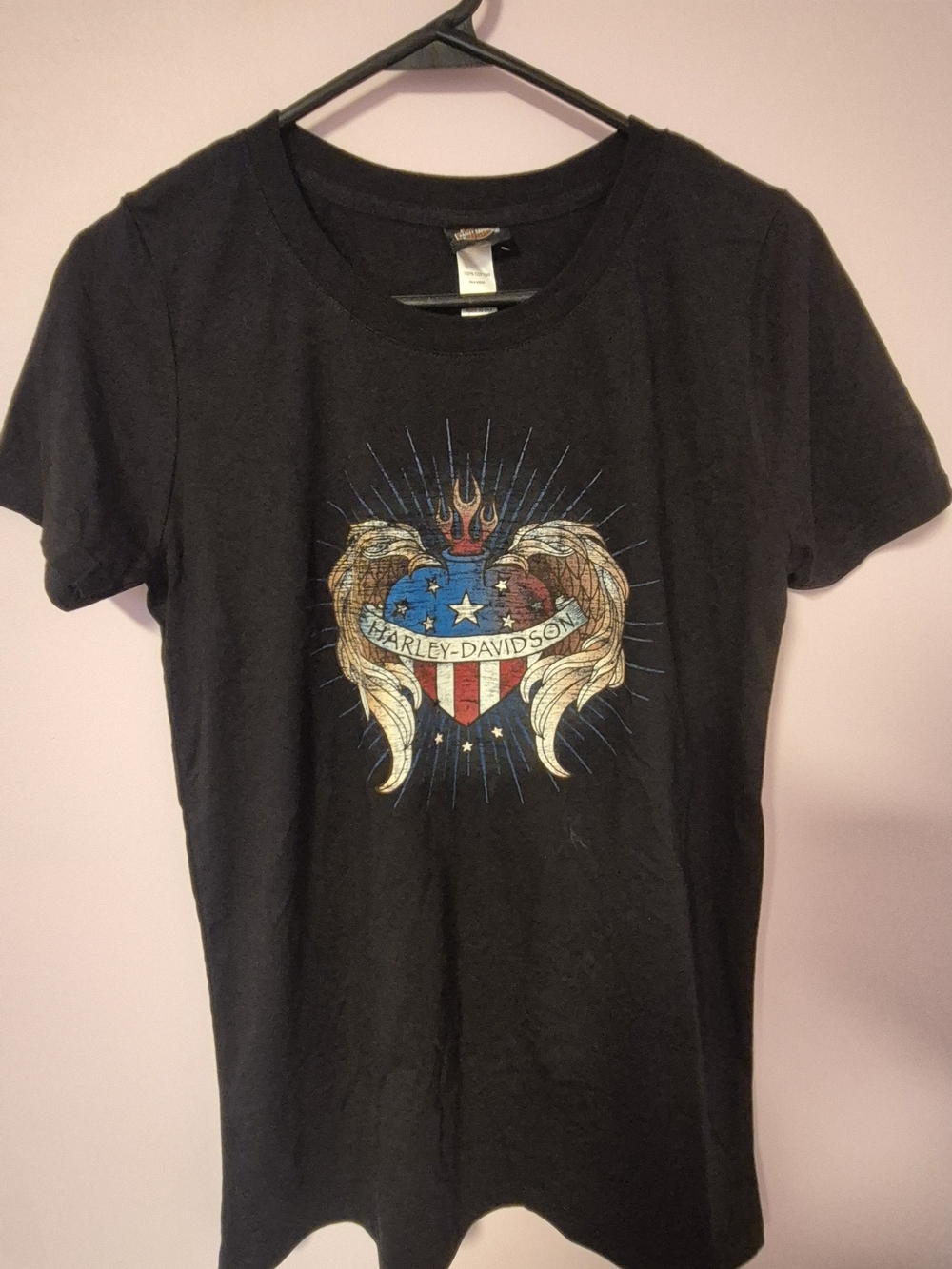 Harley-Davidson Women's Black Heart Wings Graphic T-Shirt Size Medium